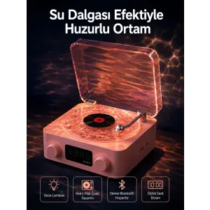 Retro Saatli Bluetooth Hoparlör – Gece Lambalı Kristal Ses Kalitesi Yeni Nesil