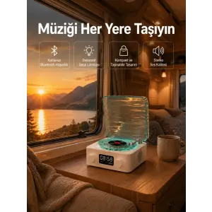 Retro Tasarımlı Gece Lambalı Bluetooth Hoparlör – Saat ve Pil Göstergeli