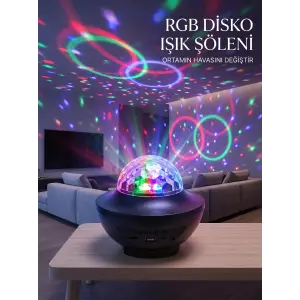 RGB Bluetooth Disko Lambası Dahili Hoparlörlü Müzikli Parti Işığı USB ve TF Kartlı
