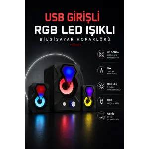 RGB LED AYDINLATMALI USB BİLGİSAYAR OYUN HOPARLÖRÜ