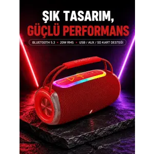 RGB LED Işıklı 20W Taşınabilir Bluetooth Hoparlör IPX6 Suya Dayanıklı