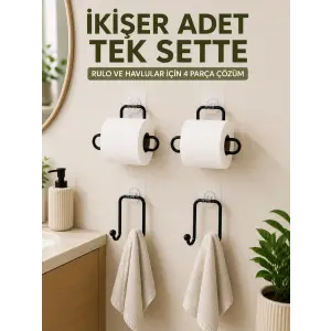 Rulo Kağıt Tutucu ve Havlu Bez Askılığı Seti 2’şer Adet Toplam 4 Parça