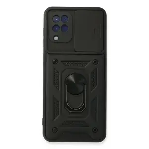 Samsung Galaxy A22 Kılıf Pars Lens Yüzüklü Silikon - Siyah