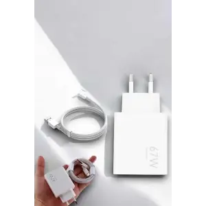 Şarj Aleti 67W Hızlı Şarj Turbo Type-C Uyumlu Şarj Adaptörü Kablosu