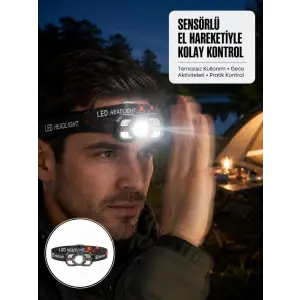 Şarj Edilebilir LED Far Hareket Sensörlü 5 Modlu Outdoor Yeni Nesil