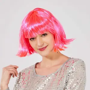 Şeker Pembe Renk Parti Peruğu Küt Saç Bx40