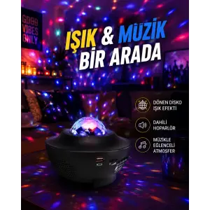 Sesle Etkileşimli Yıldız Projektörlü Gece Lambası – Bluetooth Hoparlörlü, USB Girişli, Dönen Okyanus