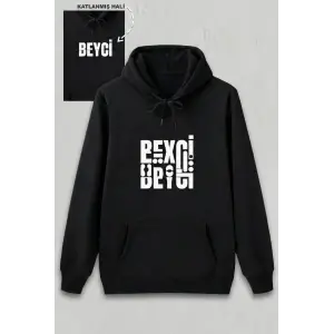 Sevgililer Günü Beyci Hediye Baskılı Oversize Kapüşonlu Sweatshirt - Siyah