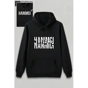 Sevgililer Günü Hanımcı Hediye Baskılı Oversize Kapüşonlu Sweatshirt - Siyah