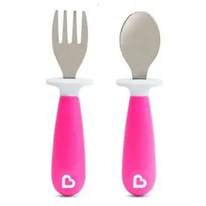 Sıçrama Engelleyici Çocuk Çatal & Kaşık Seti 12 Ay+ Pembe