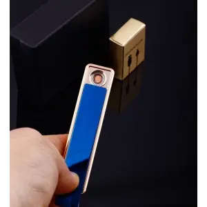 Şık Görünümlü Usb Şarjlı Rezistanslı İnce Slim Metal Çakmak (mavi)