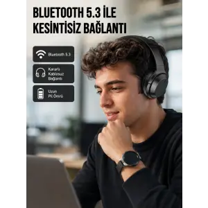 Siyah Kablosuz Bluetooth Kulaklık 300 mAh Hızlı Şarj Katlanabilir Pedli Yeni Nesil