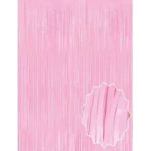 Soft Pembe Püsküllü Kapı Perdesi - Parti, Baby Shower, Cinsiyet Partisi 1x2 m