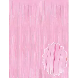 Soft Pembe Püsküllü Kapı Perdesi - Parti, Baby Shower, Cinsiyet Partisi 1x2 M Bx40