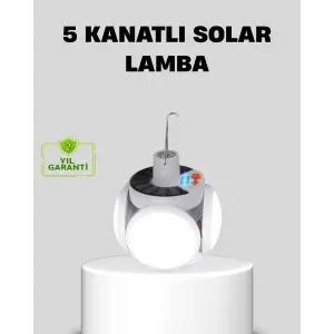 Solar Güneş Enerjili ve USB Şarjlı 5 Kanatlı LED Kamp Lambası