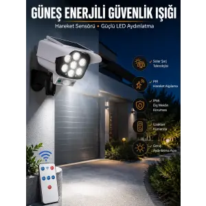 Solar Lamba Kamera Görünümlü Duvar Lambası Dönebilen Bahçe Aydınlatması