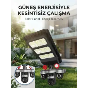 Solar Panelli Akıllı Güvenlik Kamerası LED Projektörlü