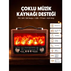 Solar Panelli Alev Işıklı Bluetooth Hoparlör – Çoklu Giriş, Uzun Pil Ömrü