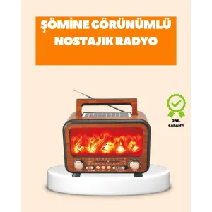 Şömine Alev Işıklı Solar Bluetooth Hoparlör – 7W Güçlü Ses, FM Radyo