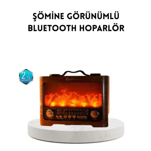 Şömine Efektli Solar Hoparlör Bluetooth 5.3 Radyo AUX USB TF Destekli