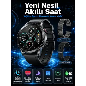 Suya Dayanıklı Dokunmatik Akıllı Saat Bluetooth 5.0, Sesli Asistan ve Sağlık Takibi