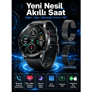 Suya Dayanıklı Dokunmatik Akıllı Saat Bluetooth 5.0, Sesli Asistan ve Sağlık Takibi
