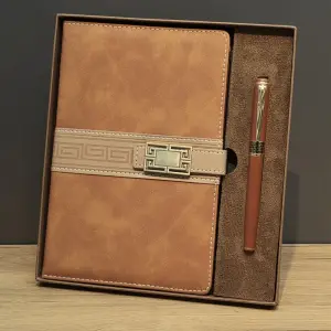 Taba Rengi Termo Deri Defter Ve Metal Roller Kalem Seti