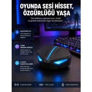 Tam Kablosuz Oyuncu Kulaklığı 5.0 Bluetooth LED Kontrollü Yeni Nesil