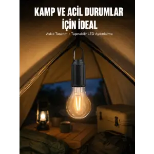 Taşınabilir Askılı Ampul Kamp Lambası Askılı Type-C Şarjlı Bahçe Lambası