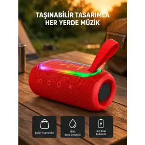 Taşınabilir Mini Bluetooth Hoparlör Güçlü Ses ve Şık Kırmızı Tasarım