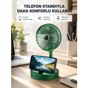 Taşınabilir Şarjlı Mini Fan – Katlanabilir Gövde, 3 Hız Kademesi