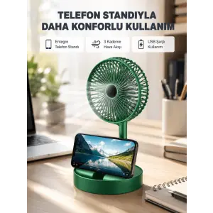 Taşınabilir Şarjlı Mini Fan – Katlanabilir Gövde, 3 Hız Kademesi