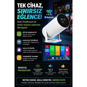 Taşınabilir sinema projektörü Bluetooth Android 11 akıllı projeksiyon wifi beyaz