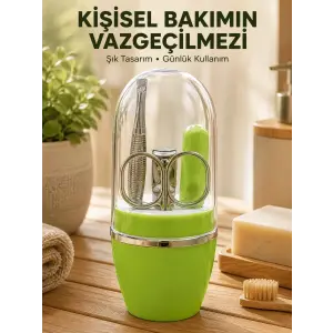 Taşınabilir Yeşil Manikür Seti Kapsüllü Kişisel Bakım Çantası