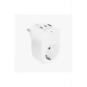 Tekli Yüksek Voltaj Korumalı Duvar Prizi 2x Type-c 1x Usb Çıkışlı Priz Grup Priz Çoğaltıcı Beyaz