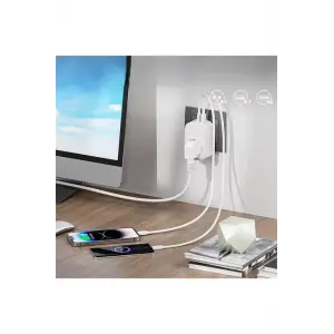 Tekli Yüksek Voltaj Korumalı Duvar Prizi 2x Type-c 1x Usb Çıkışlı Priz Grup Priz Çoğaltıcı Siyah