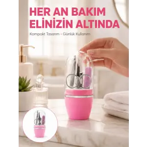 Tırnak Bakım Manikür Pedikür Seti 4 Parça Pembe Pratik Günlük Kullanım Yeni Nesil