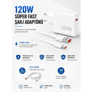 Turbo 120W Hızlı Şarj Cihazı Type-C Kablolu