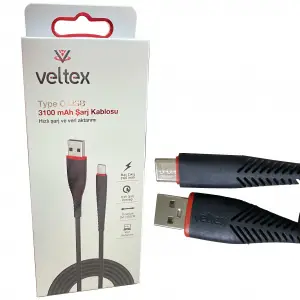 (TYPE-C) 3.1A Hızlı (SİYAH) Şarj Veri Aktarımı Veltex VTX-402