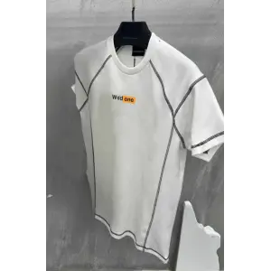 Erkek Tişört Karoyaka Dikişli Oversize T-Shirt - Beyaz