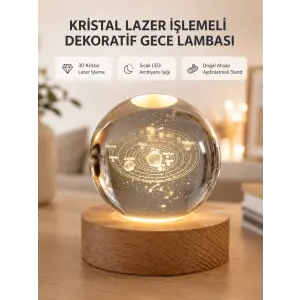 USB Bağlantılı Işıklı Kristal Küre Modern Ahşap Tabanlı Dekor