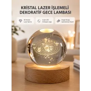 USB Bağlantılı Işıklı Kristal Küre Modern Ahşap Tabanlı Dekor