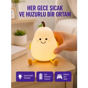 USB Şarjlı Armut Gece Lambası Dokunmatik Renk Değişimli