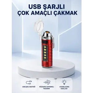 USB Şarjlı Rüzgar Geçirmez Elektrikli Çakmak El Fenerli