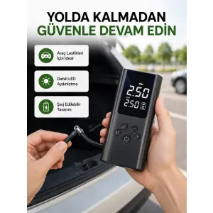 USB Şarjlı Taşınabilir Hava Kompresörü Dijital Ekranlı