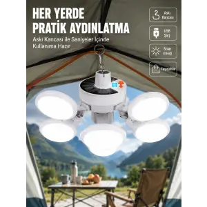 USB ve Solar Şarjlı Katlanabilir 5 Taraflı LED Lamba
