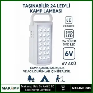 Usv 6v Akülü 80 Saat Kamp Lambası Işıldak