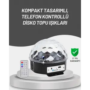 Uzaktan Kumandalı RGB LED Disko Topu Bluetooth Hoparlörlü