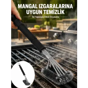 Uzun Saplı Izgara Temizleme Fırçası Çelik Telli Yeni Nesil