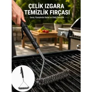Uzun Saplı Paslanmaz Çelik Izgara Temizlik Fırçası Yeni Nesil